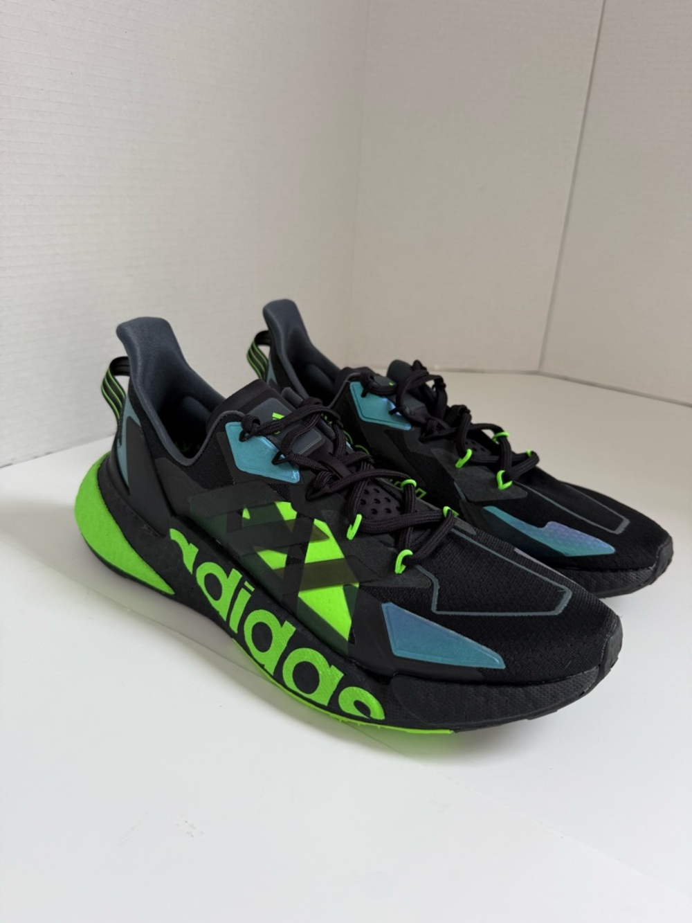 adidas Black with Neon Green and Teal Men's Performance Sneakers